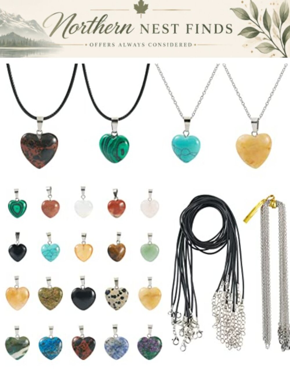 20pc Heart Stone Pendant Necklace Set Crystal Charms Jewelry Making